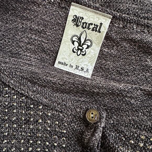 NEW Vocal Brown Thermal Long Sleeve Silver Studded Top Oversized Western Fall - Picture 4 of 7